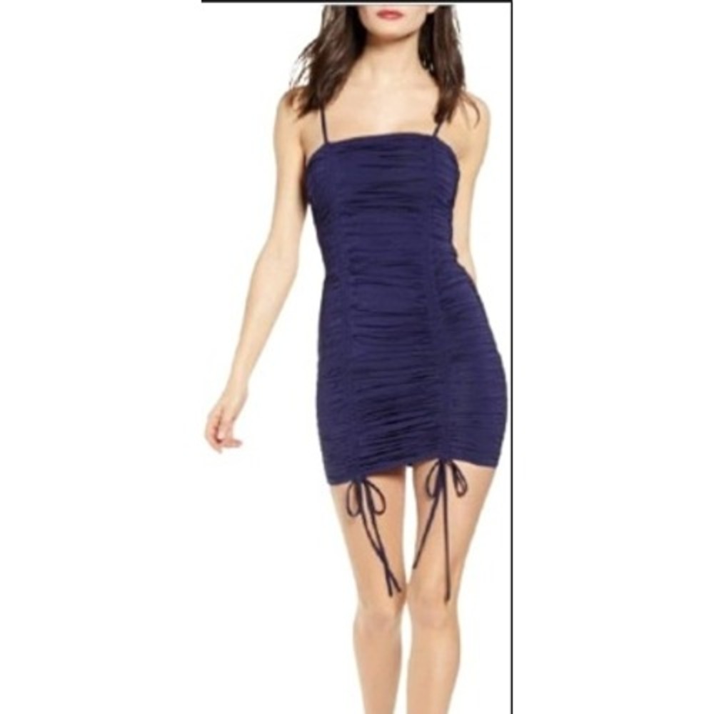 Tiger Mist Navy Blue Ruched‎ Bodycon Mini Dress with Drawstring Slit Size S